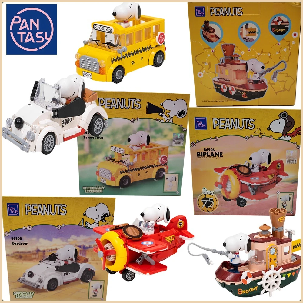 

New Genuine PANTASY Snoopy Building Blocks Where To Go Series High Quality Exquisite Assembly Toys Model Desktop Display Gifts