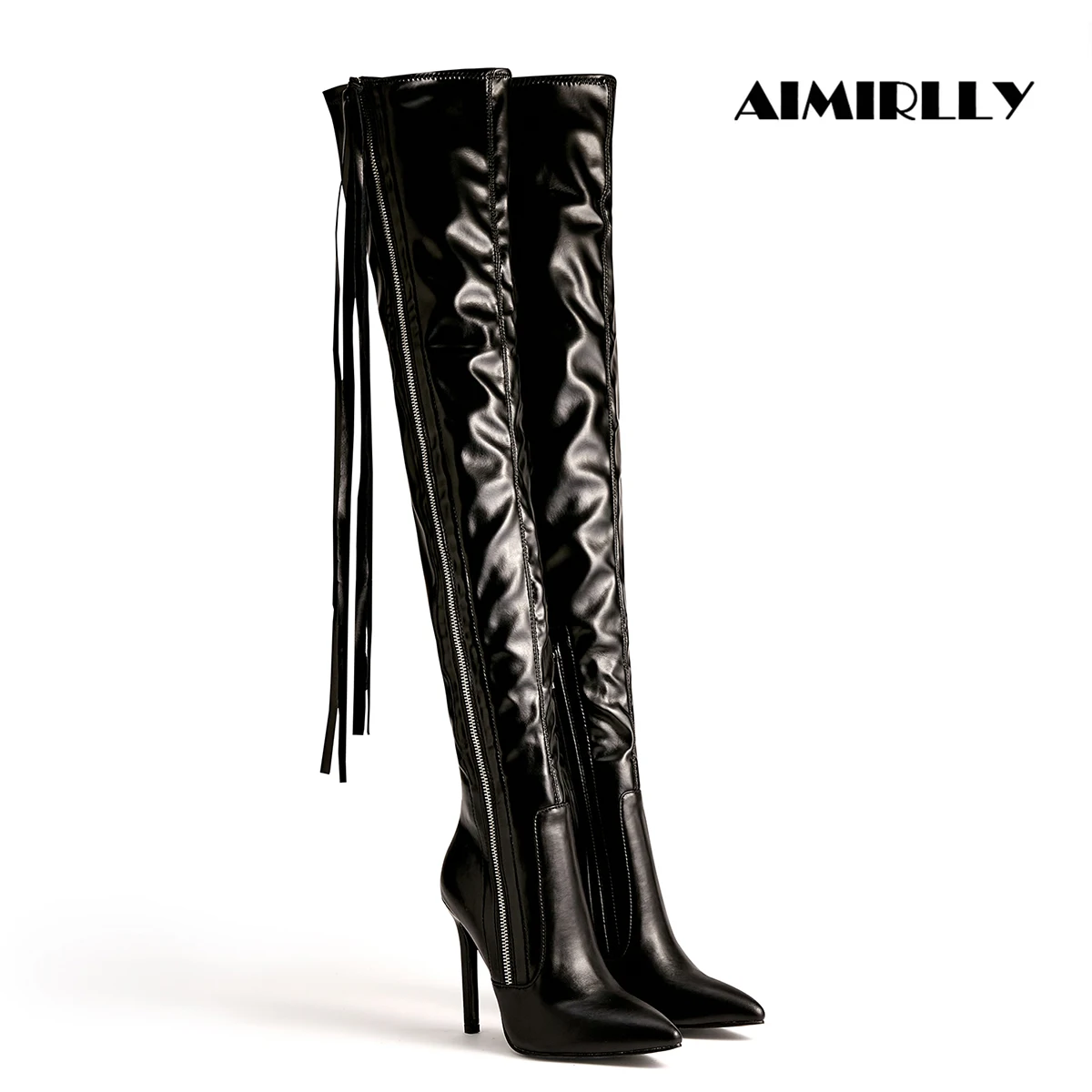 

Fashion Women's Over the Knee Boots Pointed Toe High Heels Shoes Full Zipper Ladies Winter Thigh Heigh Boots Black