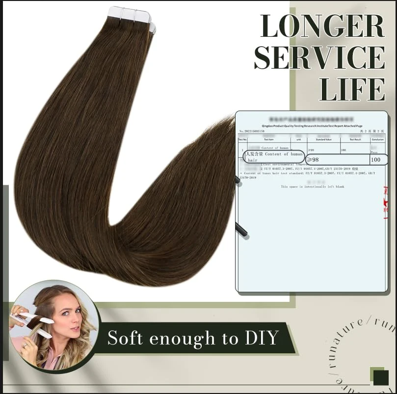 Tape in Hair Extensions Human Hair 18 Inch Long Tape in Extensions Remy Hair Brown Real Hair Seamless Glue in Hair Extensions