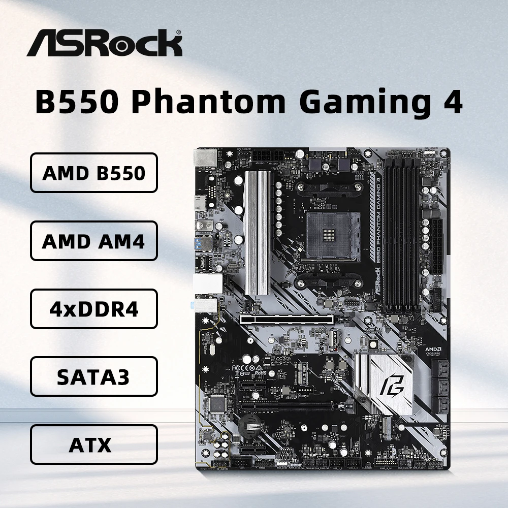 ASRock B550 PHANTOM GAMING 4 Motherboard Support 5800x3D 5700x3D 5600G 3600X CPU 4xDDR4 4733MHz PCIe4.0 M.2 NVME AM4 Mainboard