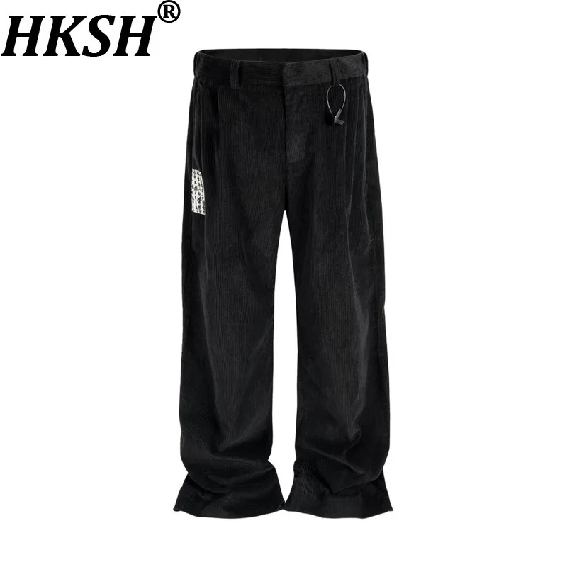 

HKSH весна осень новый мужской тренд вельветовые винтажные повседневные брюки свободные прямые нашивки с вышивкой дизайн универсальные шикарные Ins HK13481