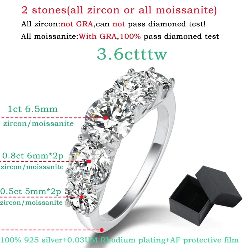 Smyoue 18 Karat vergoldete 3,6 CT alle Moissanit-Ringe für Frauen, 5 Steine, funkelnder Diamant, Ehering, S925-Sterlingsilber, Schmuck, GRA