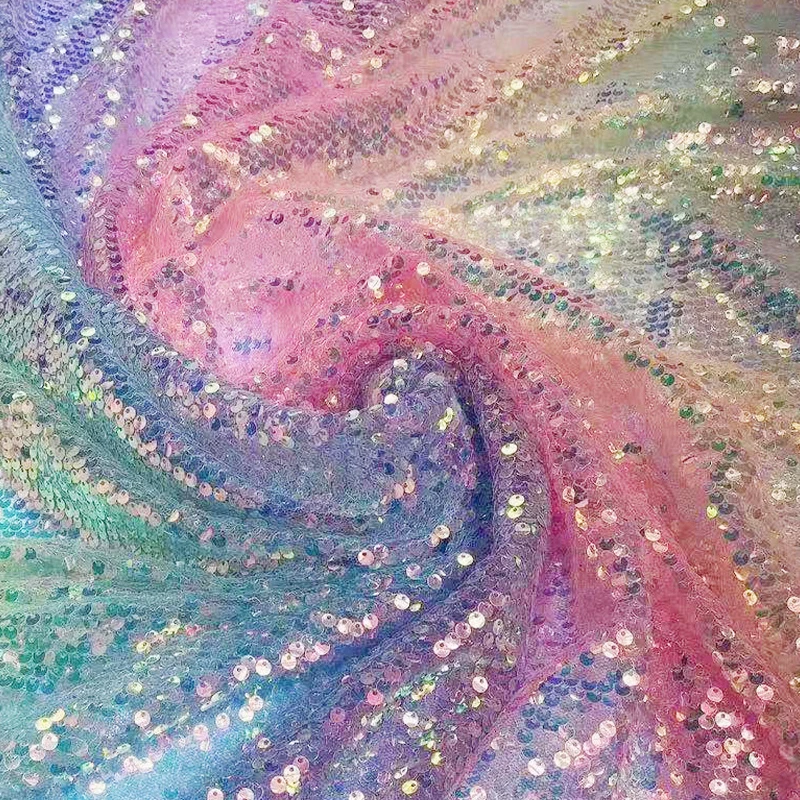 

1Yard Colorful Rainbow Sequin Gradient Mesh Fabric Shiny Mermaid Dress DIY Sewing Fabric for Children's Clothing Fashion Elegant