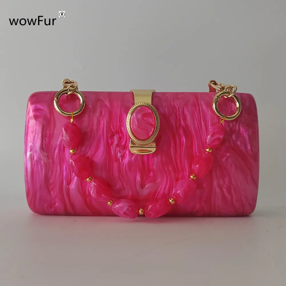 New Trendy Hot Pink Metal Clasp Handbag Acrylic Luxury Mini Wedding Party Evening Bag Woman Box Clutch Purse Carteras Para Mujer