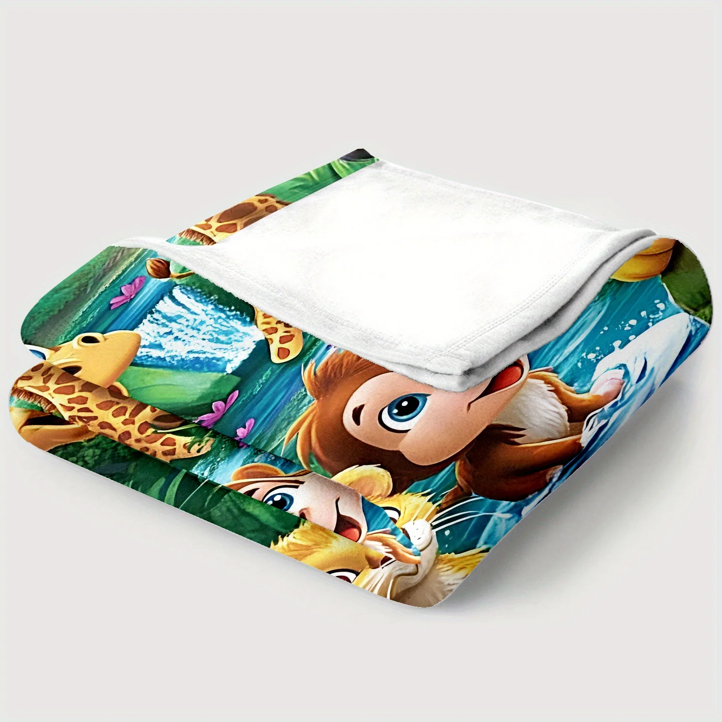قطعة واحدة من بطانية الفانيلا لحيوانات الغابة، طباعة قرد الزرافة والأسد، بطانية أريكة عالمية لجميع المواسم، بطانية غطاء محمولة للسفر #5