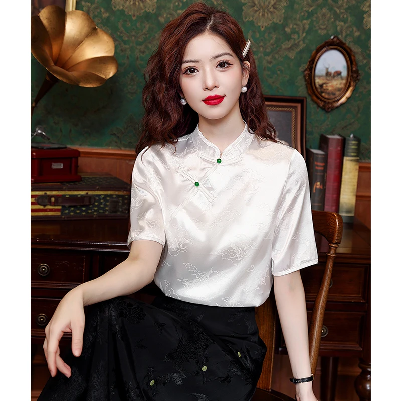 Summer Short Sleeve Women Blouse Chinese Style White Chiffon Blouse Shirt Women Tops Blusas Mujer De Moda 2024 Verano Blusa H824