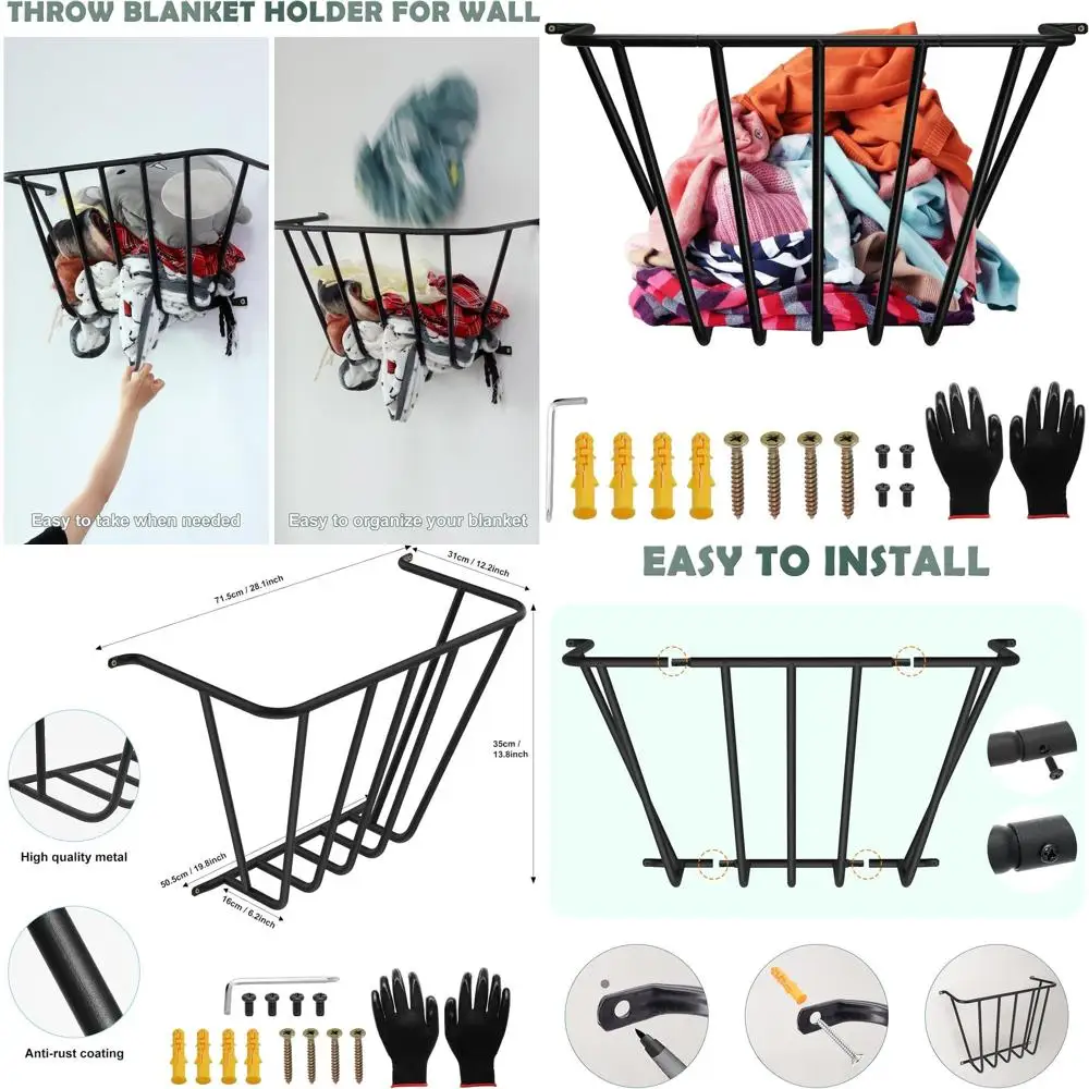 

Upgraded Throw Wall Blanket Holder Thicken, Metal Wall Stued Animal Storage Mounted Rack Towel Quilt Blanket Toy Clothes Hanging