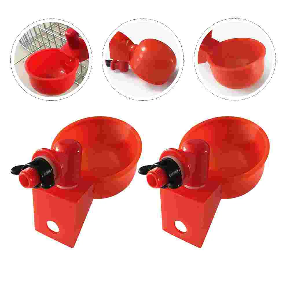 

2 Pcs Chicken Drinker Automatic Drinking Bowls Plastic Poultry Feeders Feeding Cups Thicken Tools Water Red Pigeon Supplies