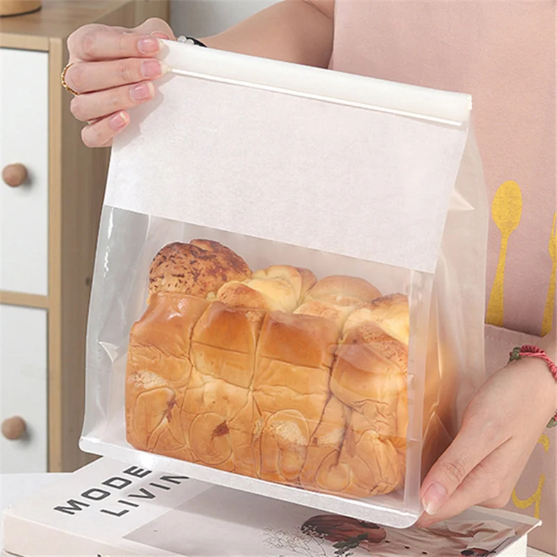 10pcs Toast กระเป๋าบรรจุภัณฑ์ถุงปิดผนึกด้วยตนเองถุงขนมปังลวดรีดขอบเบเกอรี่โปร่งใสบิสกิตเค้กกระเป๋าปิดผนึกชา