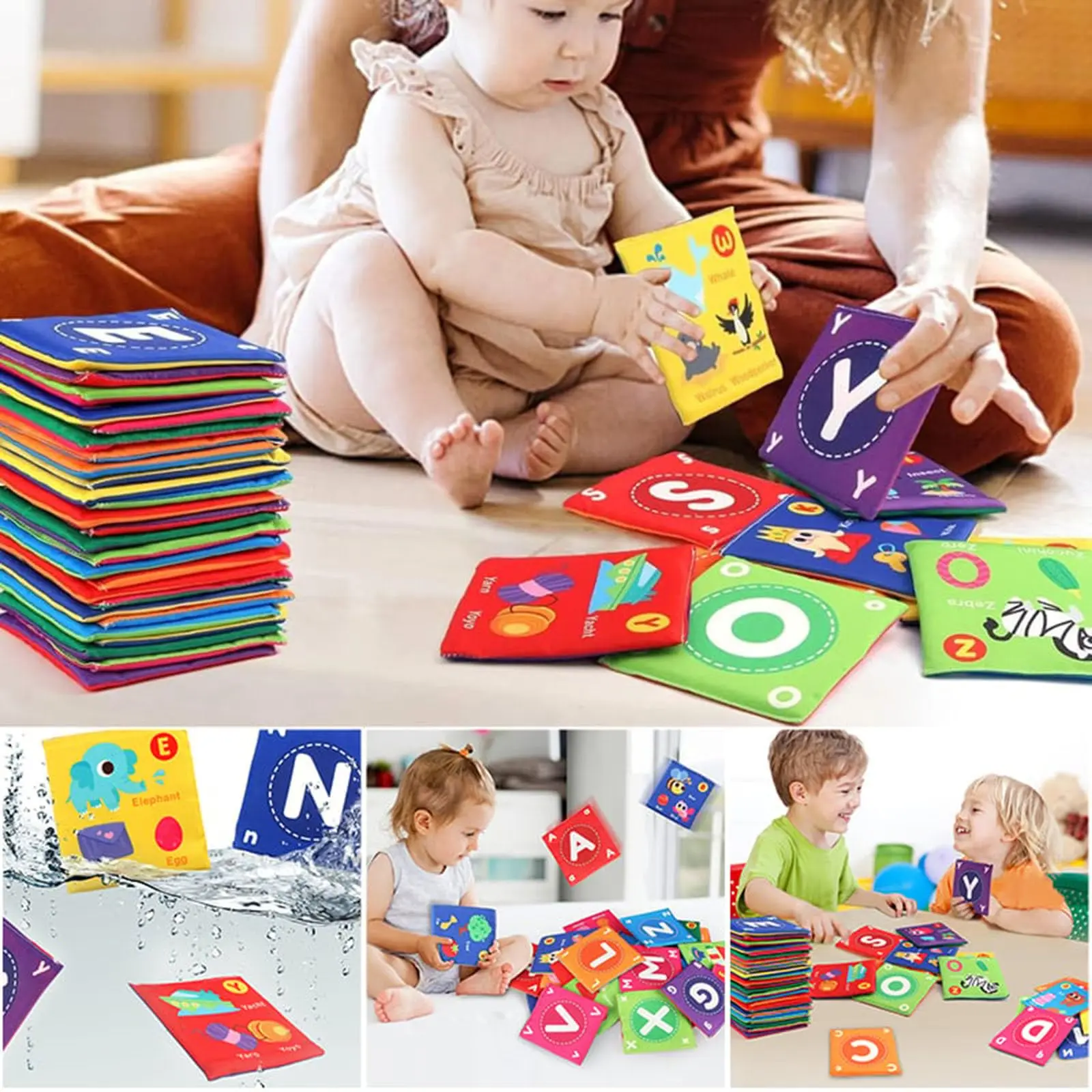 Infant Card Cloth Book for Childhood Early Education Enlightenment 26Pcs Soft English Alphabet Flash Cards Baby Cloth Books