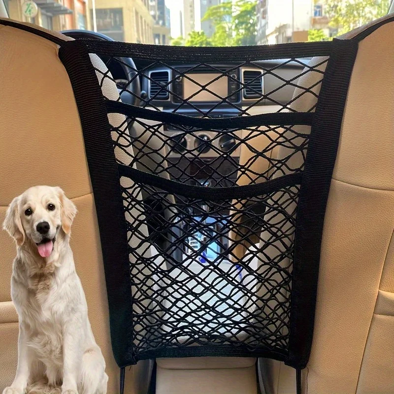 1pc Three layer storage mesh pockets between car seats, car protection, isolation, elastic barrier net