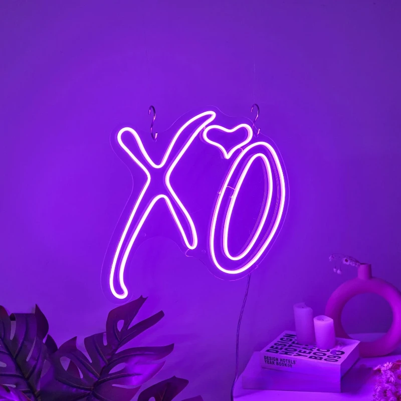 XO Neon Sign with Heart Dimmable Neon Lights Wedding Wall Hanging Decor USB Powered Neon Signs