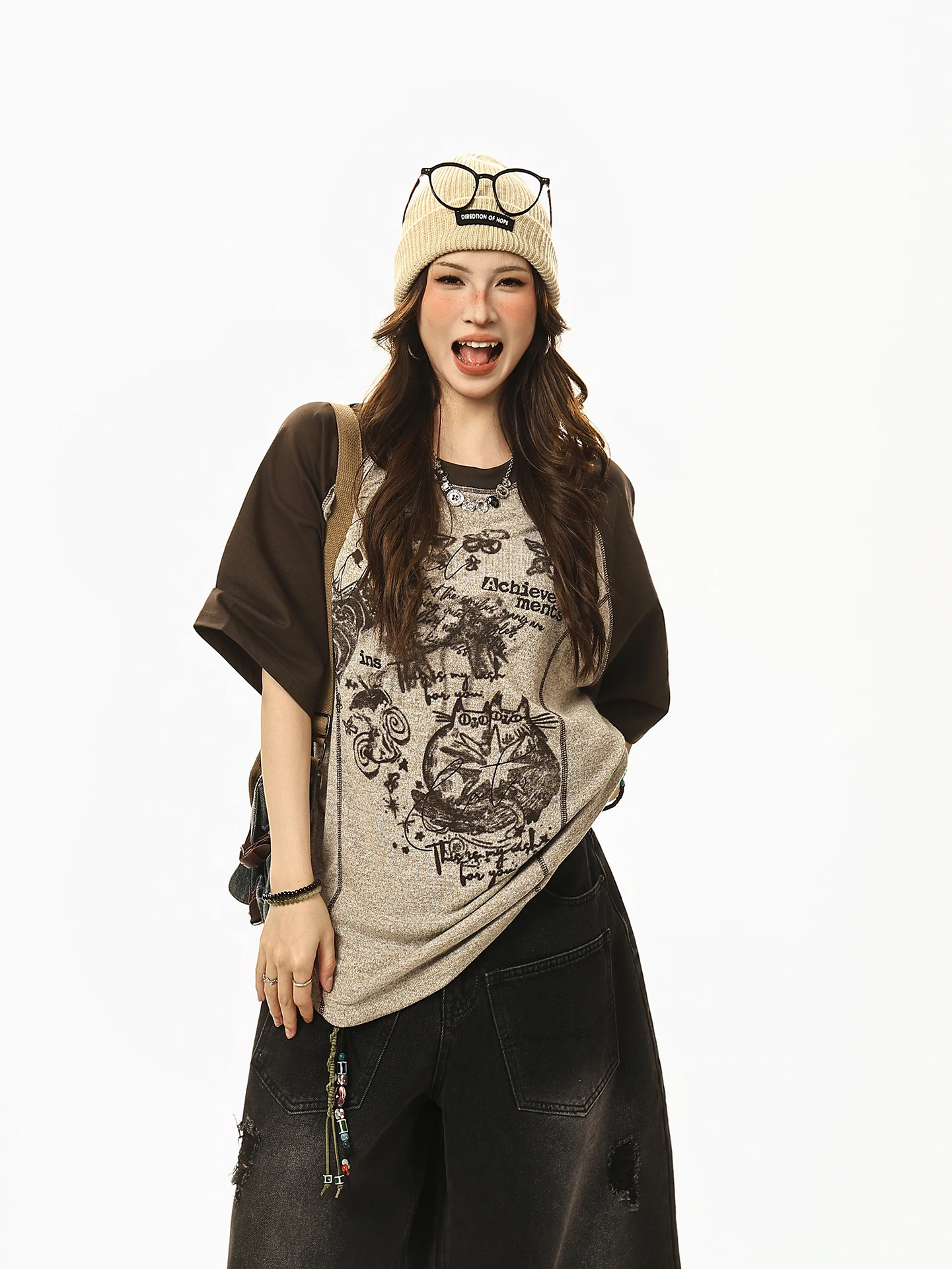 

Loose Short Sleeve round Neck T-Shirt Women Summer High Street Lazy Trendy Brand Printed Casual Comfortable Breathable Top