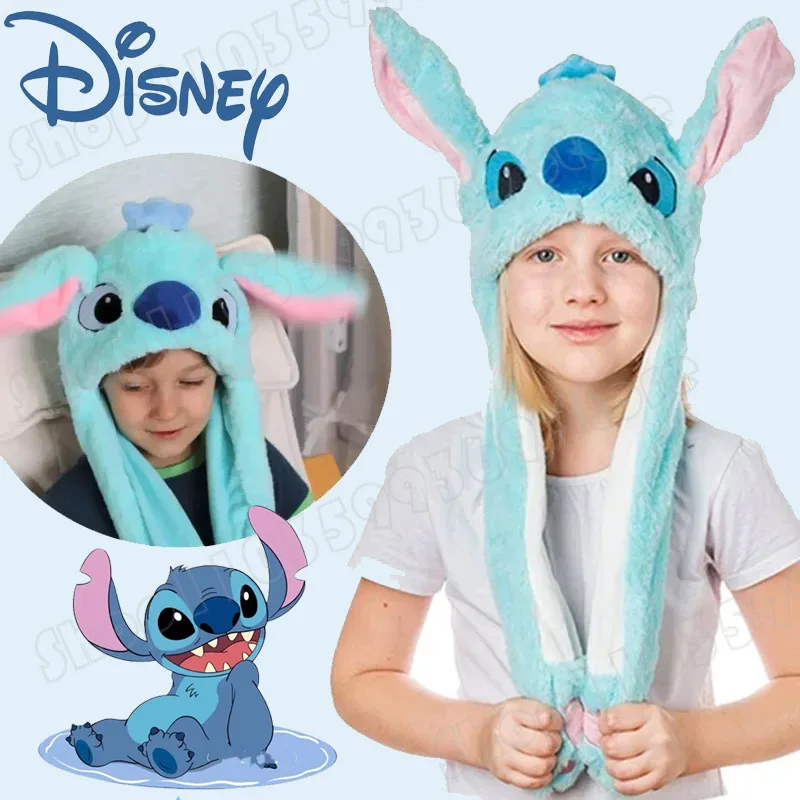 Cartoon Disney Stitch Glowing Plush Ear Moving Jumping Rabbit Hat Cosplay Party Hat Funny Glowing Ear Moving Bunny Hat