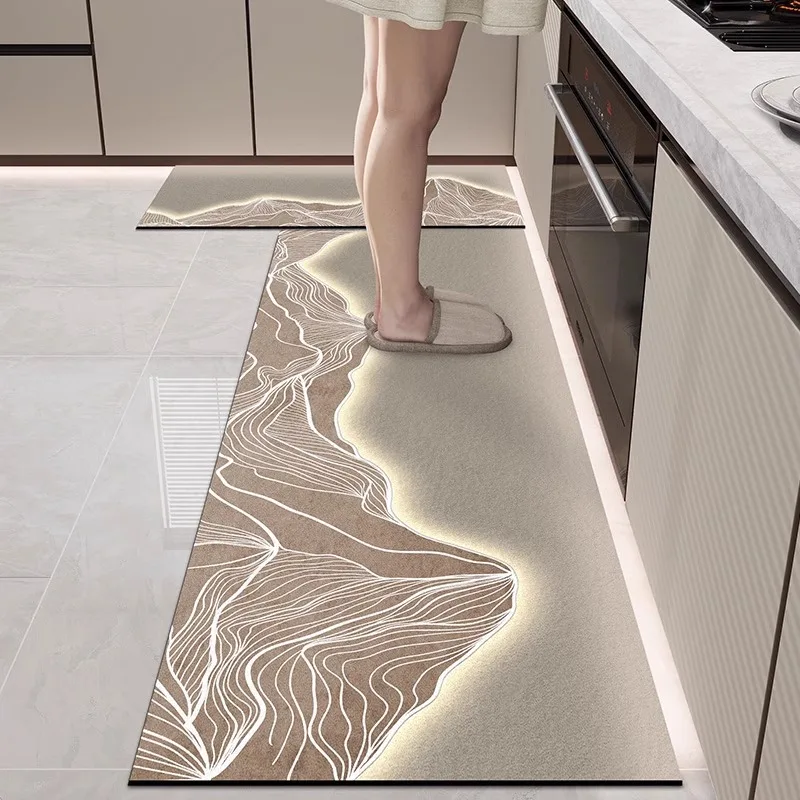 

PVC Leather Kitchen Mat Modern Light Luxury Waterproof Oil-proof Anti-slip Carpets Large Area Anti-fouling Balcony Rugs Alfombra