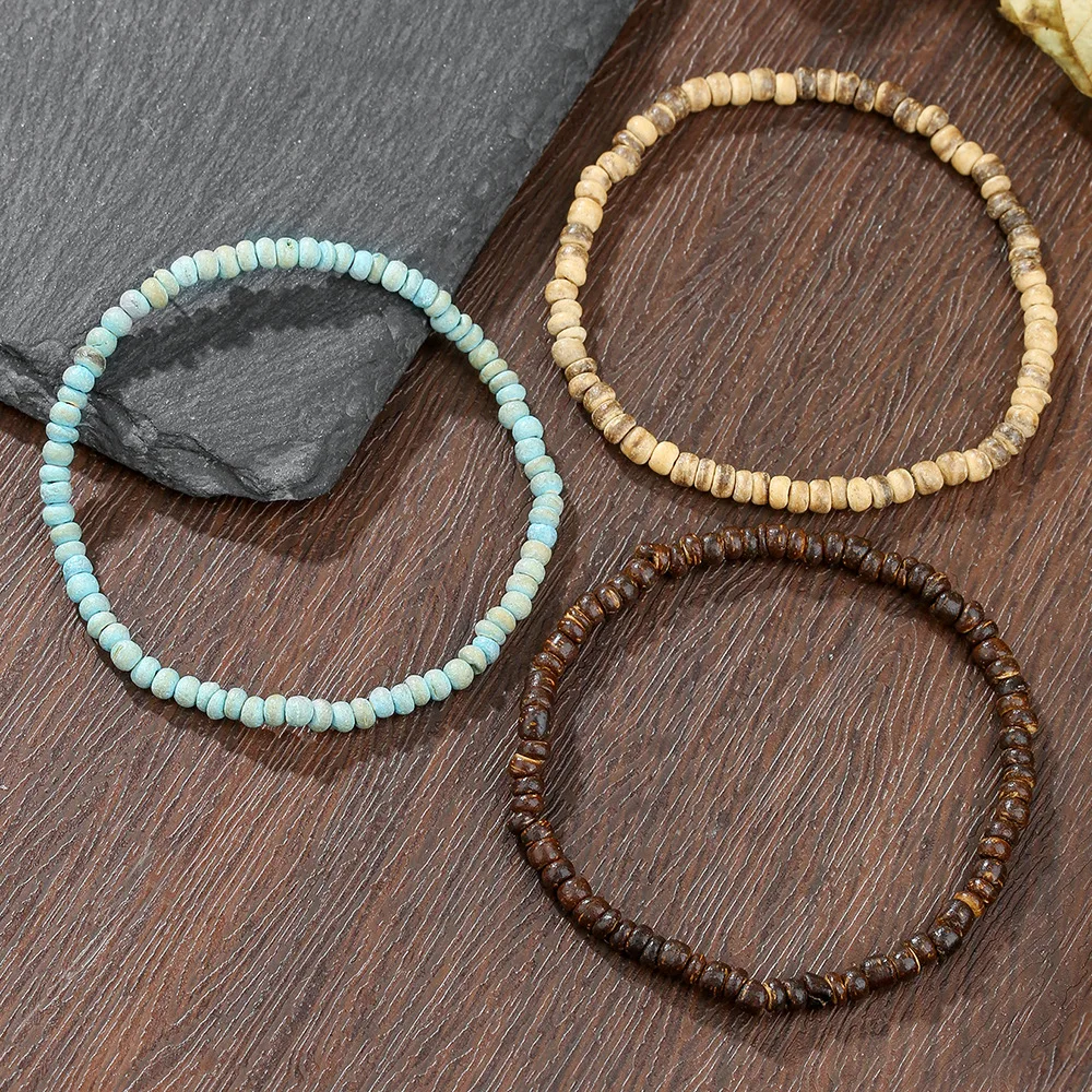 Vintage Layered Mixed Colors Wood Beads Bracelet Bohemian Men Handmade Bracelet Hip Hop Jewelry Fashion Women Accessories