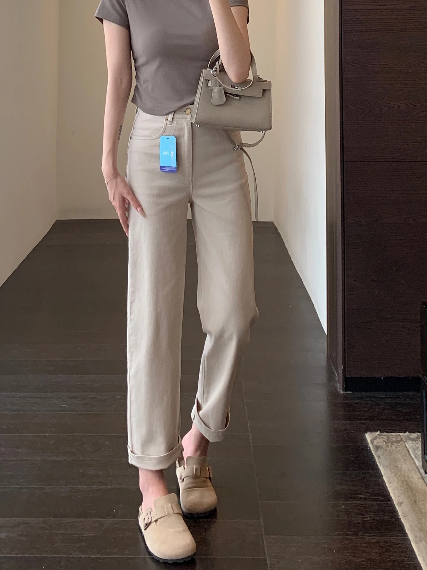 

Женские джинсы с высокой талией, прямые, светло-голубые, утягивающие, из денима, 9 предметов в комплекте, весна-лето, новинка, удобные, дышащие