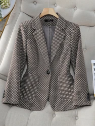 Fashion Coffee Blue Black Striped Ladies Casual Blazer donna manica lunga Single Button donna autunno inverno giacca con tasca