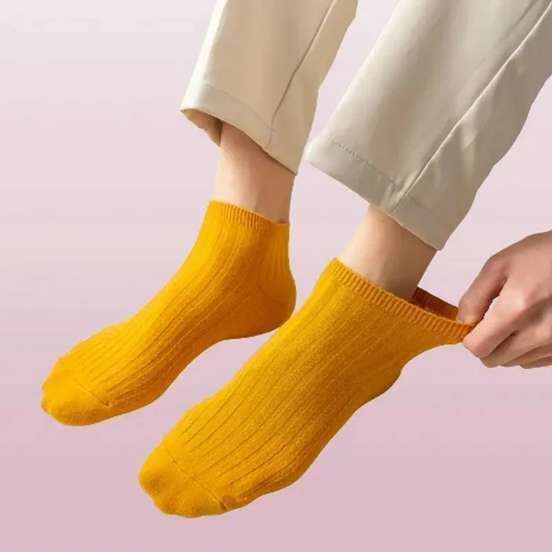 Chaussettes Courtes à Double Aiguille, Bas Peu Profonds, Classiques, en Coton, de Haute Qualité, Nouvelle Collection 2024, 5 Paires