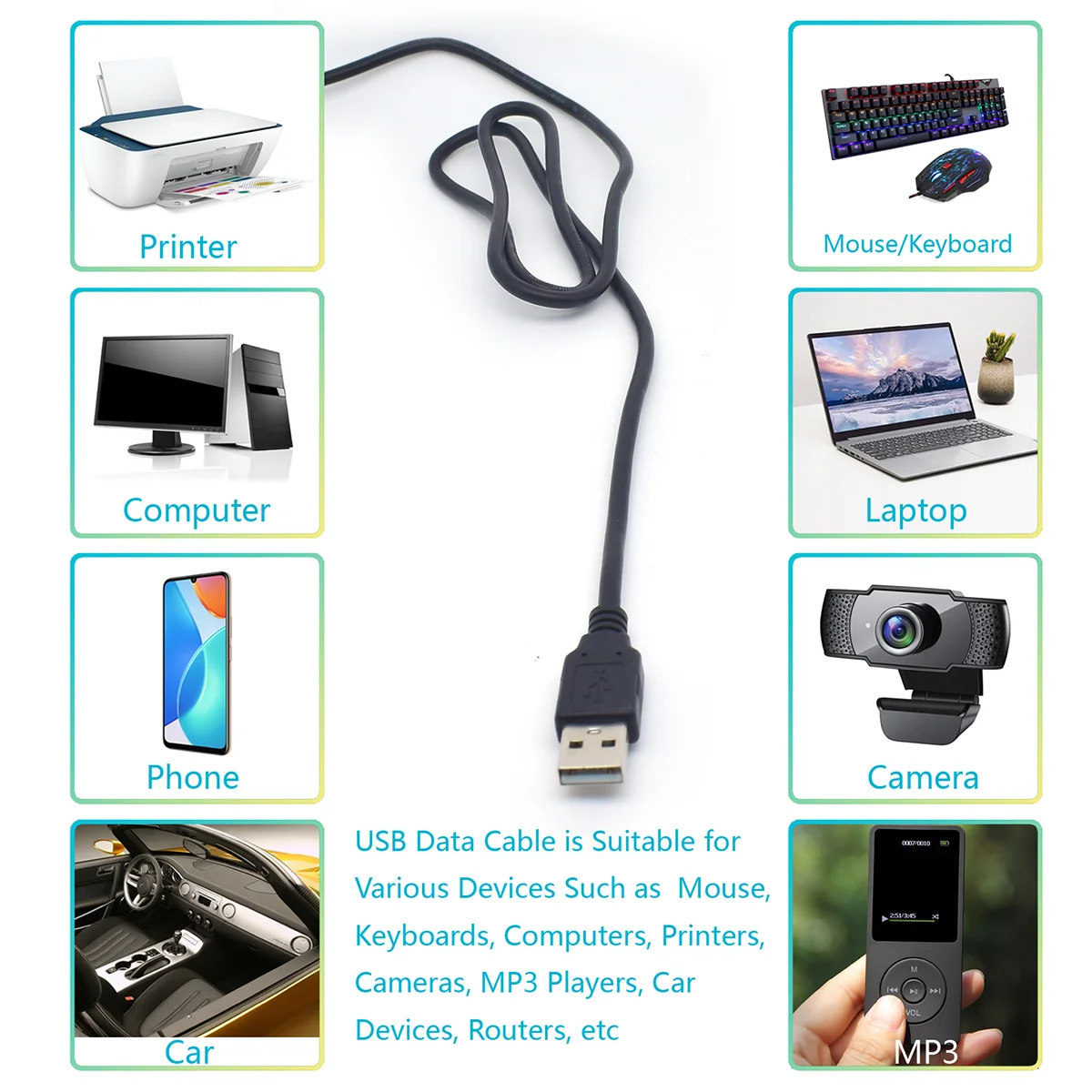 1-Pack 1M USB 4-Pin Male Cable - 5V 3A Bare End Pigtail for LED Power, 3D Printer, Custom Wiring Projects