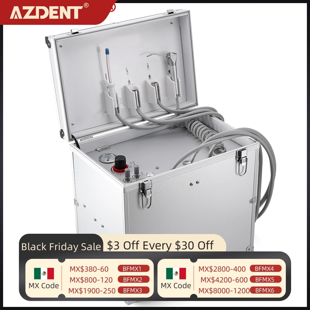 AZDENT  Portable Dental Unit with Air Compressor Dental Surgery Turbine Units 3 Way Springe Dentistry Equipment Lab Necess