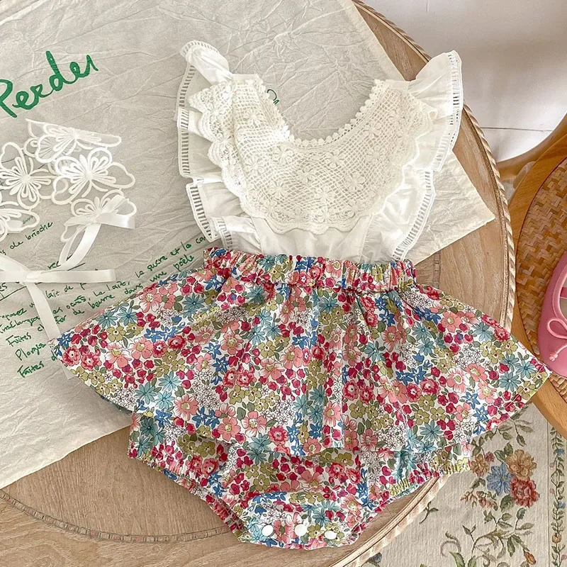 

2025 New Summer Toddler Baby Girls Jumpsuit Sleeveless Cotton Splicing Infant Baby Girls Bodysuits 0-24M Baby Girls Clothing