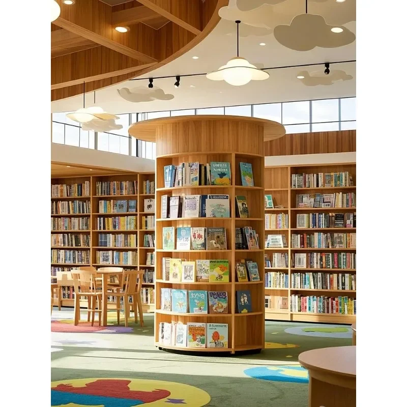 Library Floor-to-ceiling cylindrical bookshelf Display rack Office display cabinet Grid cabinet Bag column Storage rack