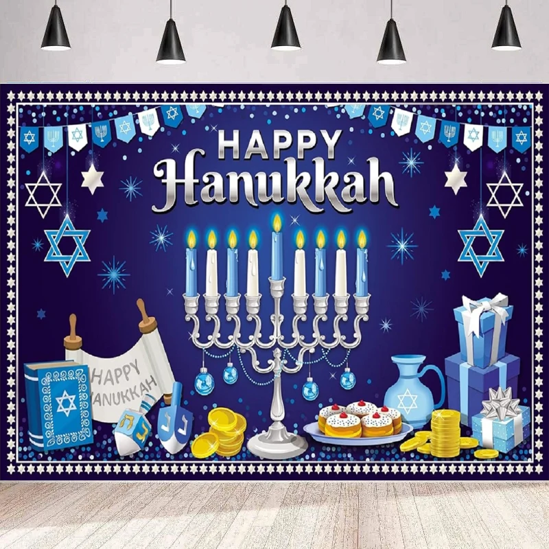 Photography Backdrop Happy Hanukkah Chanukah Party Supplies Jewish Background Home Party Backdrop Wall Poster Banner Decor