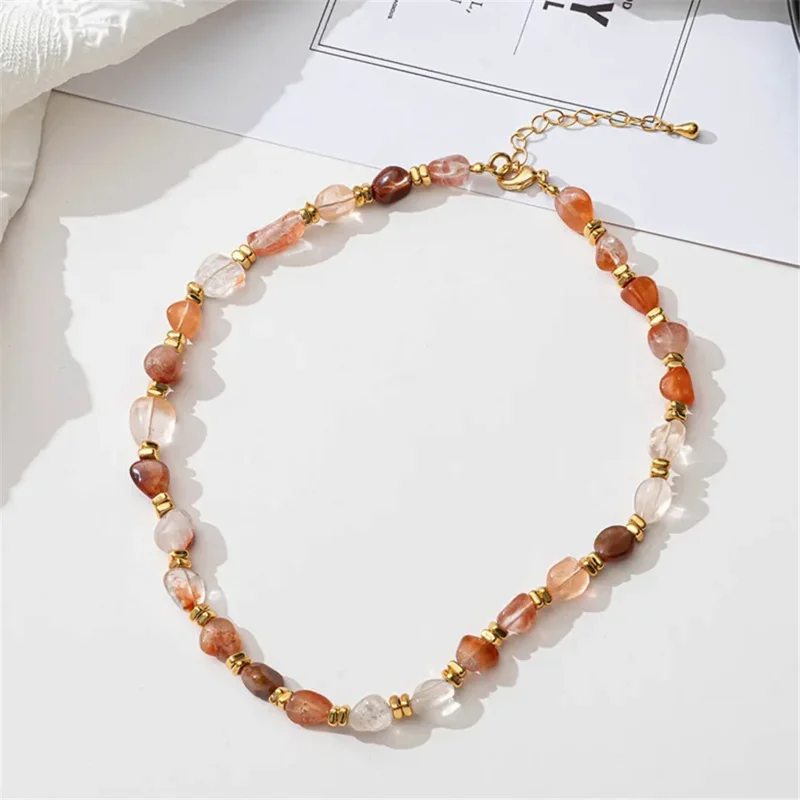 

Colorful Irregular Natural Stone Women Necklace Wholesale Versatile Jewelry Ins Niche Design Vintage Adjustable Clavicle Chain