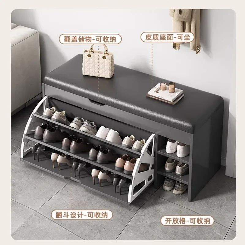 Italian Tipping Bucket Shoe Cabinet Light Luxury High End Home Storage Entrance Wall Mounted Shoe Changing Stool Integrated