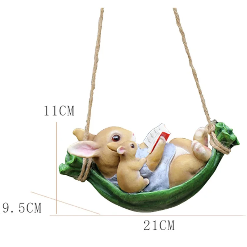 Garden Outdoor Tree Pendant Swing Rabbit Decoration Garden Cartoon Animal Crafts Decoration Decorations for Home