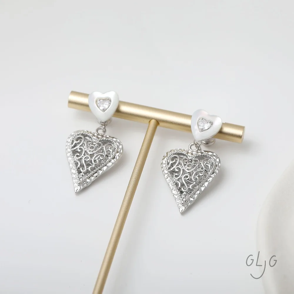 2 قطعة لذيذ القلب شل الأذن ترصيع النتائج مجوهرات نحاسية صنع Diy بها بنفسك أقراط لوازم 14 كيلو مطلية بالذهب اكسسوارات 10*11 مللي متر #5