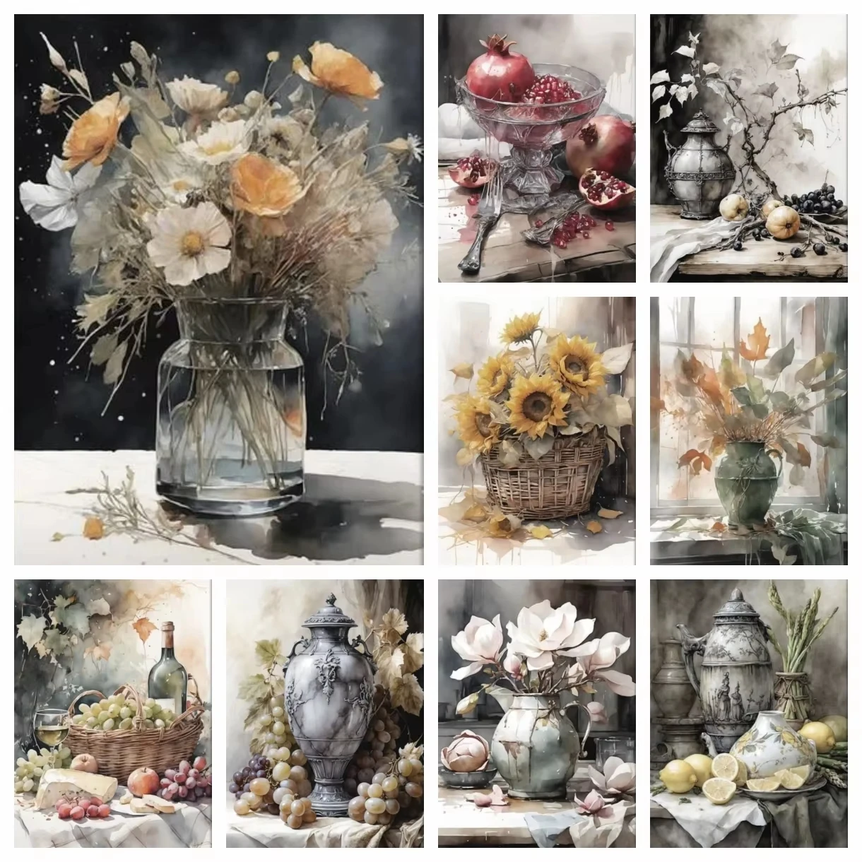 Diamant-Malerei DIY Mosaik Vintage Guave-Frucht-Stilleben Ästhetische Antike Vase Stickerei-Sets Schlafzimmer-Dekoration