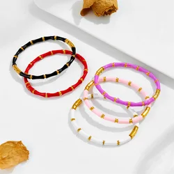 Dropshipping Colorful Waterproof Stainless Steel Pink Green Bamboo Cuff Bangle Black White Enamel Bracelet Fashion Women Jewelry