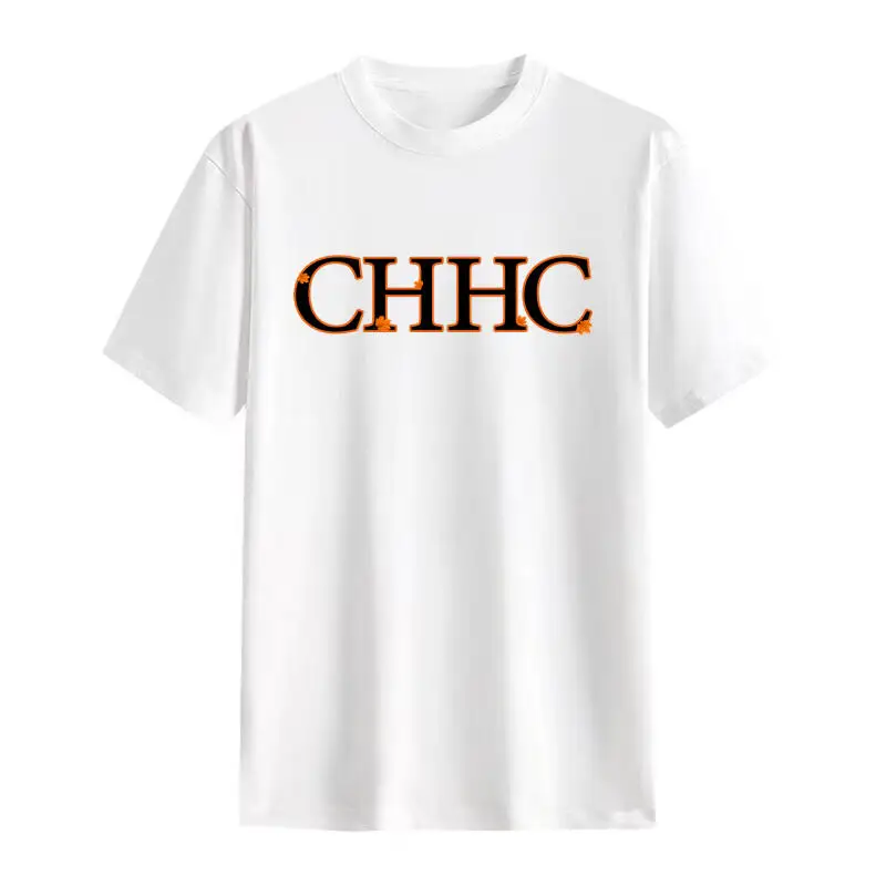 Ch pequena folha de bordo marca impressa camiseta algodão outono tema confortável ajuste neutro casual diário manga curta