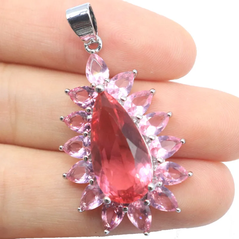 Buy 4 Get 1 Free 41x22mm New Designed Drop Shape Green Amethyst Pink Morganite Purple Spinel Ladies Engagement Silver Pendant