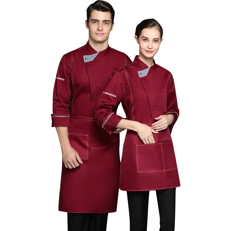 Uniforme de Chef Manga Longa, Roupas de Cozinha, Roupas de Trabalho, Restauração, Hotel, Restaurante Ocidental, Culinária, Outono e Inverno