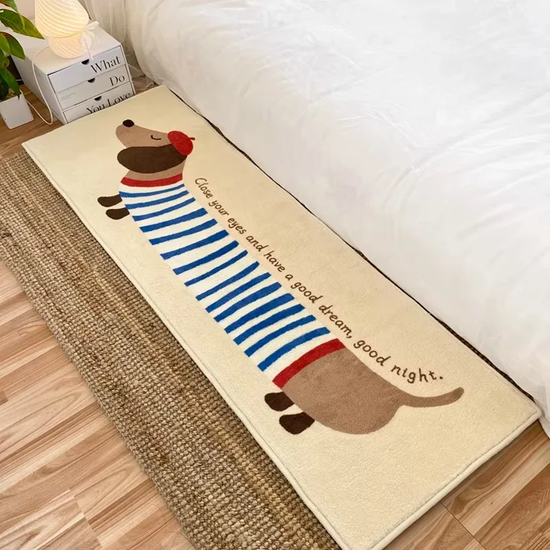 Bedroom Carpet Soft Comfortable Bedside Rug Living Room Carpets Imitation Cashmere Fluffy Plush Dog Pattern Floor Mat Home Decor