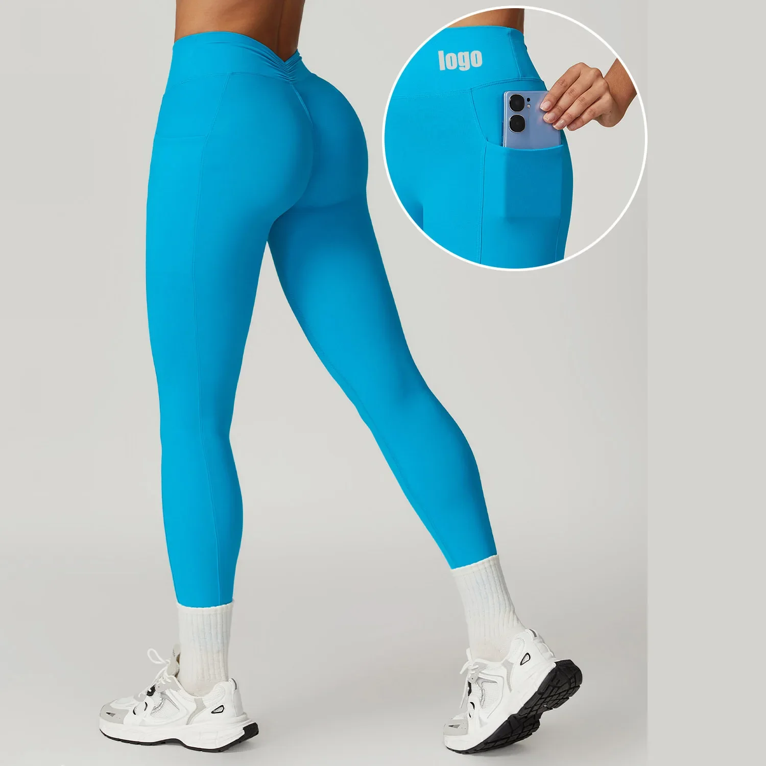 

Custom LOGO women's quick-drying tight hip-lifting yoga pants polished high-waisted running sports with pockets yoga trousers