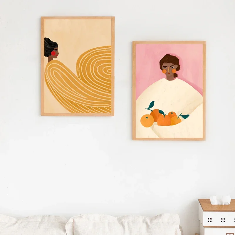 Colourful Line Stripes Girls Art Poster Prints Abstract Woman Canvas Painting Minimal Portrait Wall Art Illustration Home Decor