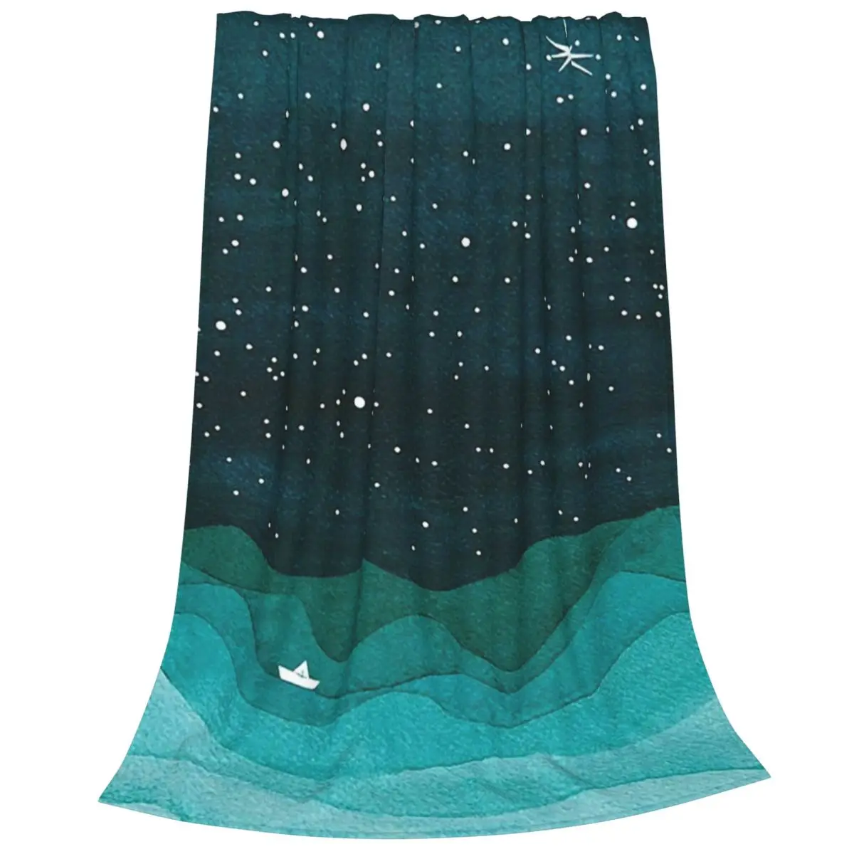 Starry Ocean, Teal Sailboat Sea Waves Night Blanket Flannel Breathable Sofa Throw Blankets For Home Office Throws Bedspread