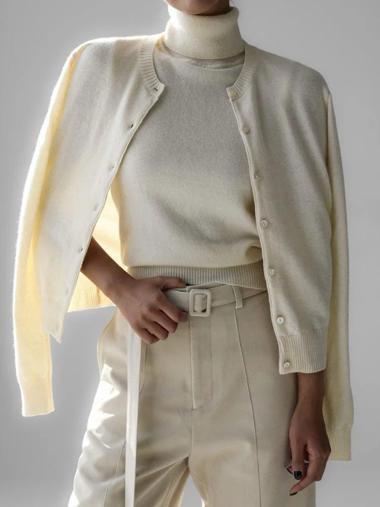 

High Collar Knitted Sweater Set Women's Polyester Fiber Regular Sve Casual Sle Single Piece Autumn Season Color