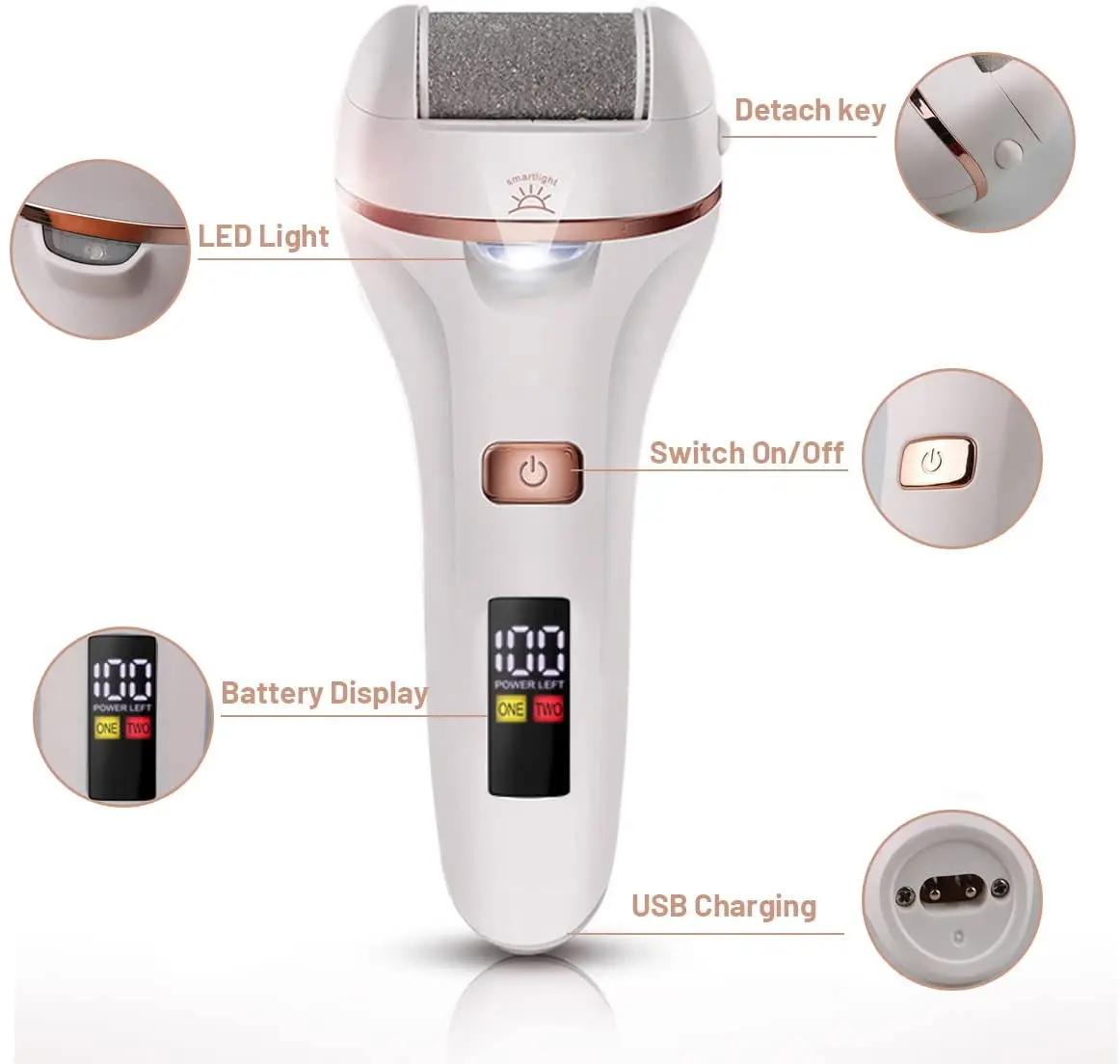 Waterproof Charged Electric Foot File for Heels Grinding Pedicure Tools Professional Foot Care Tool Dead Hard Skin Callus USB