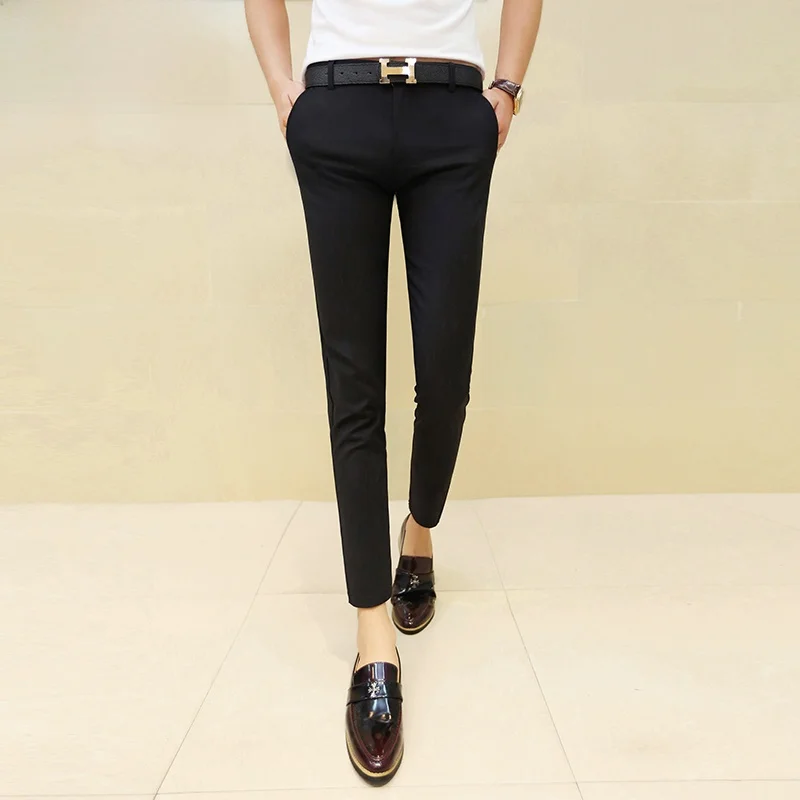 

Весенний сезон, облегающие мужские брюки, корейские модные повседневные брюки с девятью ногами, универсальные молодежные энергетические брюки