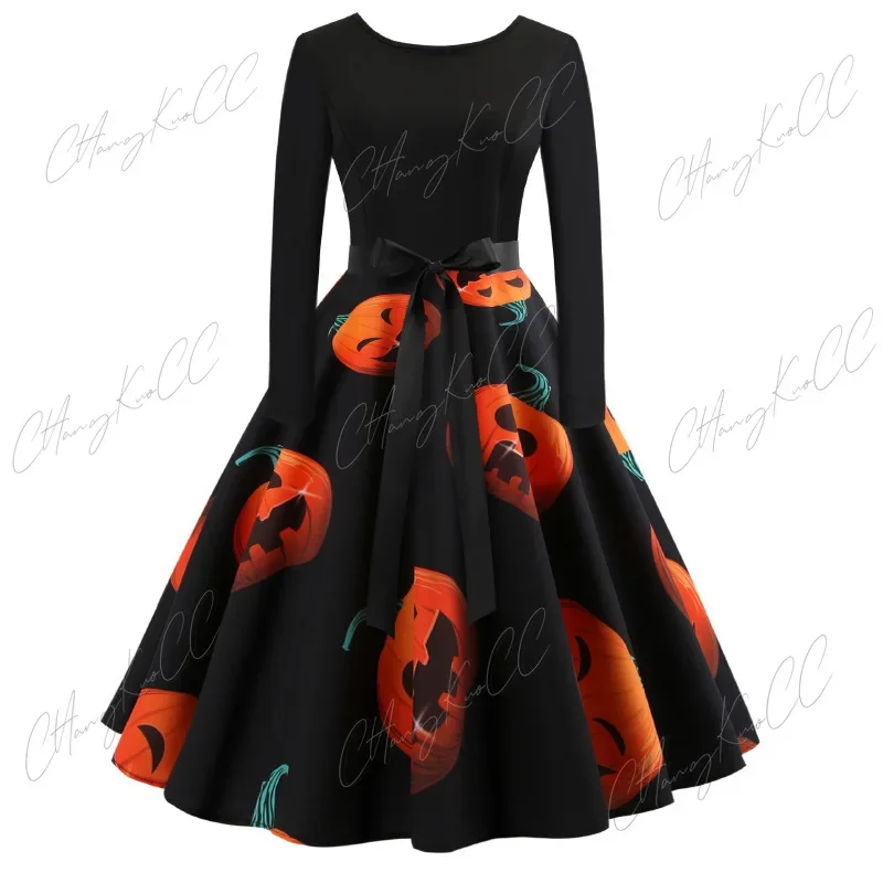 Halloween Cosplay Costume Props Fancy Pumpkin Womens Dress Long Sleeve Princess Dress Festival Dress Up Party Vintage Robe