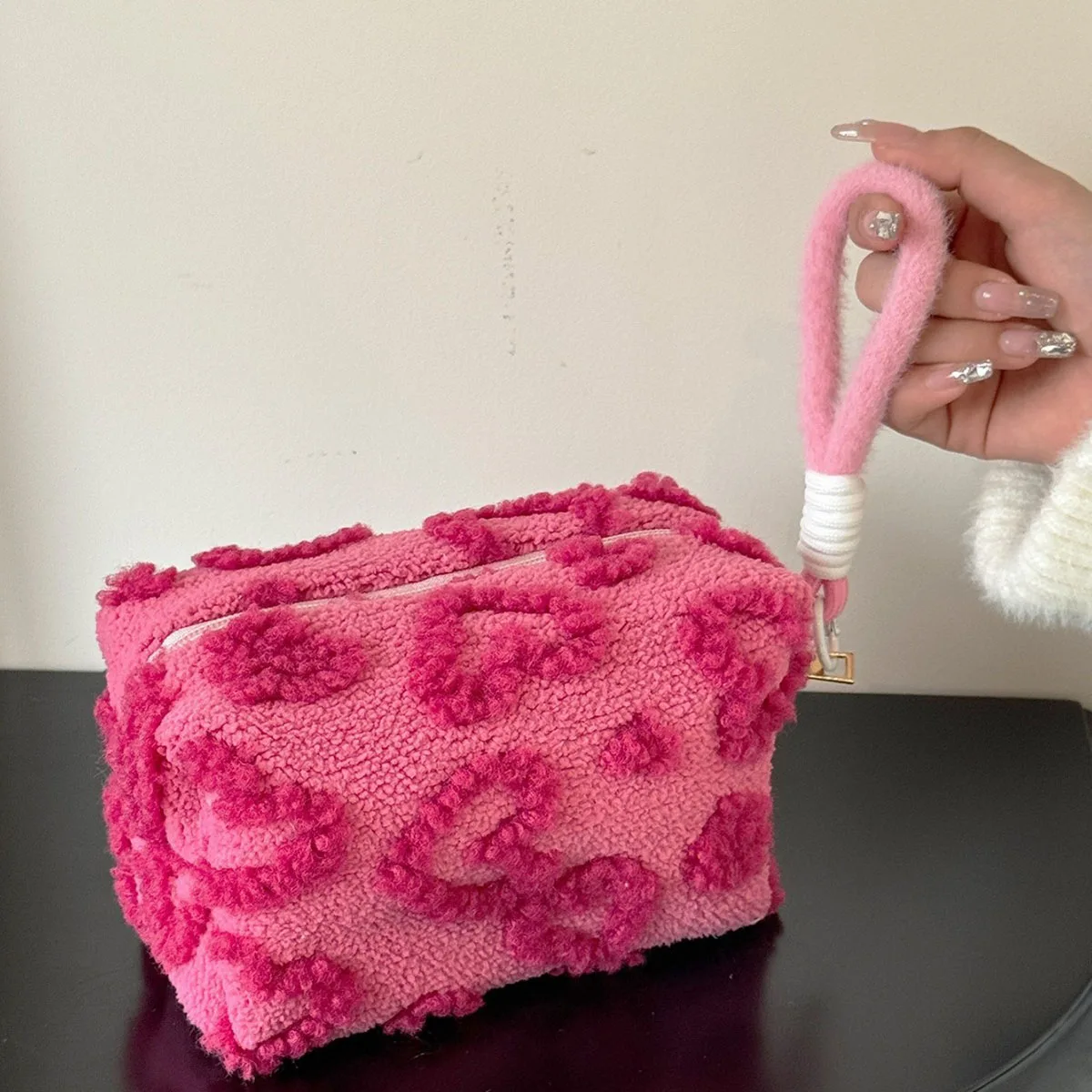Sacs de maquillage en peluche avec poignée, sac de rangement de cosmétiques de voyage souple, organi