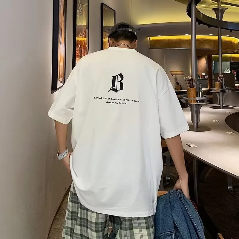 【M-8XL 】Men's Oversized Gothic Letter Print T-shirt Casual Streetwear Short Sleeve Tops