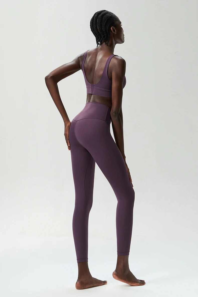 Zweiteiliges Fitness-Yoga-Set für Damen, einfarbig, dehnbar, weich, atmungsaktiv, schnell trocknend, Sportbekleidung für Lauftraining – Detail 11