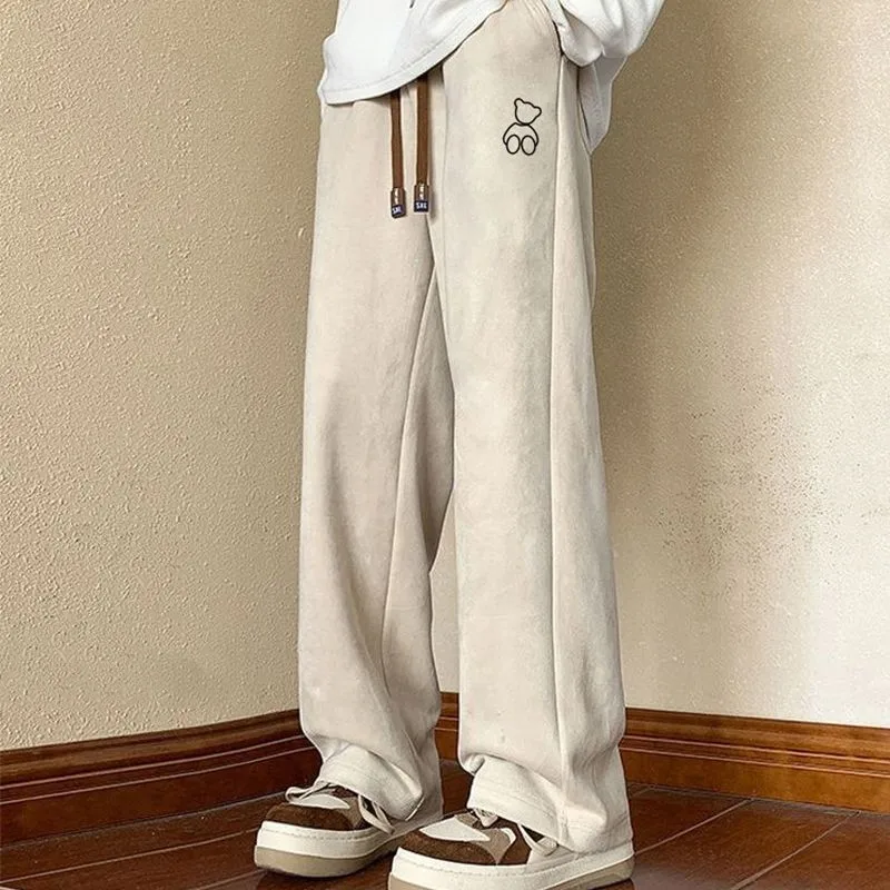 

Осень-зима, большие размеры 300, Pou New Sle, мужские повседневные прямые замшевые брюки, свободные широкие спортивные длинные брюки