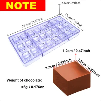 Polycarbonate Chocolate Mold, 24‑Cavity Square Candy Mould, Small Square Chocolate Bar Mold for Homemade Chocolate Bonbons